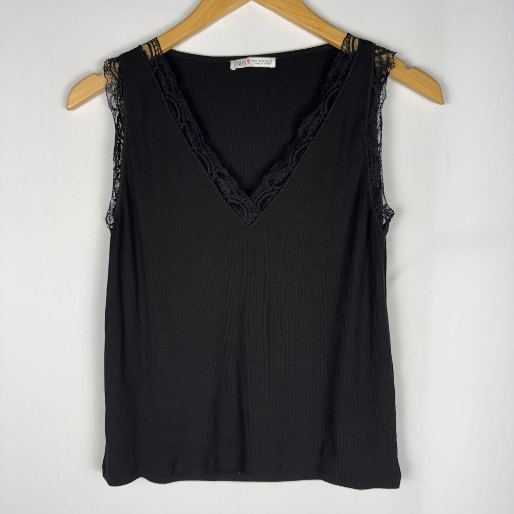 Zara Black Tank with Lace Neck Line
